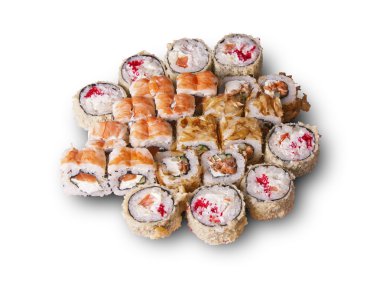 Japon suşi küme. Beyaz arka plan