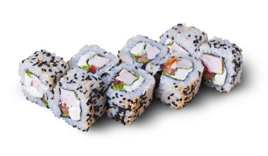 Japon suşi. Beyaz arka plan, izole