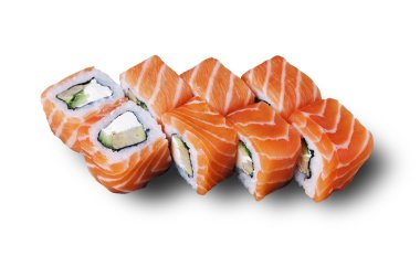 Japon suşi. Beyaz arka plan, izole