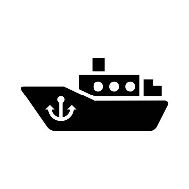 Çapa simgesi olan gemi. Vektör silueti izole edildi.