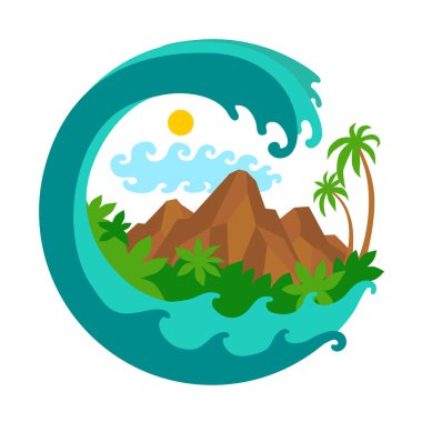 Çeşitli Doğa Simgesi Koleksiyonu, Dağ, Çöl, Deniz, Ada vs. Vektör Sanatı 