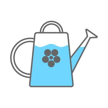 Su ve çiçek resimli su kovası. Vektör beyazda izole edildi.