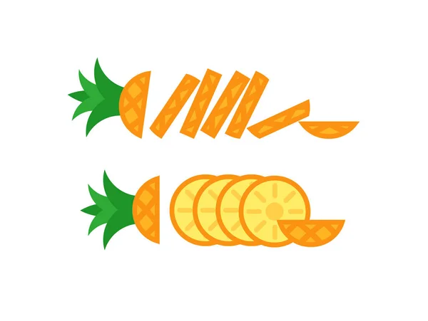 Ananasscheiben in horizontaler Reihe liegend. Vektor isoliert auf weiß. — Stockvektor