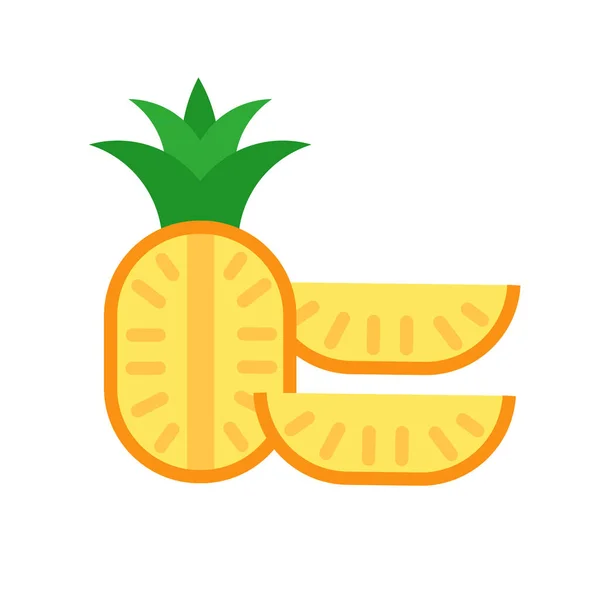 Ananas in Stücke schneiden. Die Hälfte der Ananas und zwei Viertel. Vektor isoliert auf weiß. — Stockvektor
