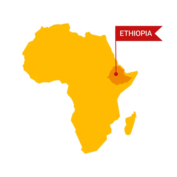 Ethiopië op een Afrikaanse kaart met woord Ethiopië op een vlagvormige markering. — Stockvector