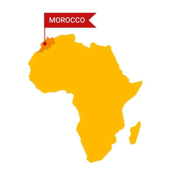 Maroko na mapě Afriky se slovem Maroko na značce ve tvaru vlajky. — Stockový vektor