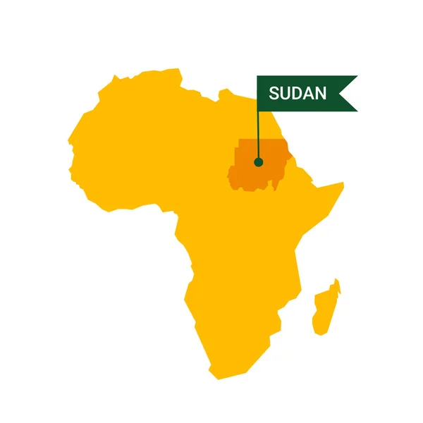 Súdán na mapě Afriky se slovem Súdán na vlajkovém markeru. — Stockový vektor