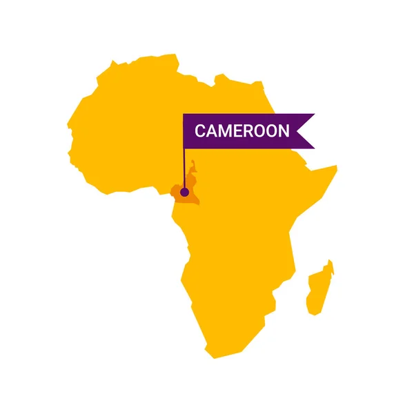 Kamerun na mapě Afriky se slovem Kamerun na vlajkovém markeru. — Stockový vektor