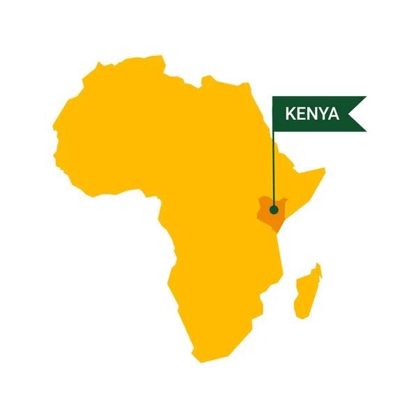 Keňa na mapě Afriky se slovem Keňa na vlajkovém markeru. — Stockový vektor
