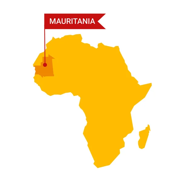 Mauritánie na mapě Afriky se slovem Mauritánie na vlajkovém markeru. — Stockový vektor