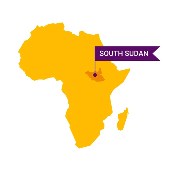 Jižní Súdán na mapě Afriky se slovem Jižní Súdán na vlajkovém markeru. — Stockový vektor