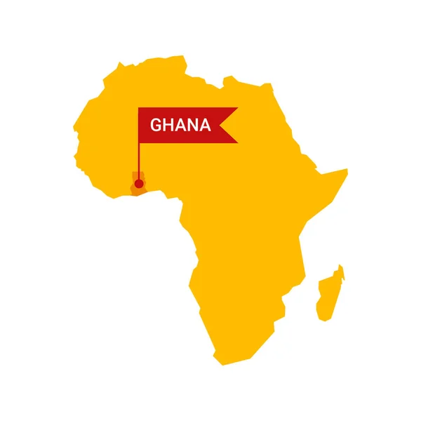 Ghana na mapě Afriky se slovem Ghana na vlajkovém markeru. — Stockový vektor