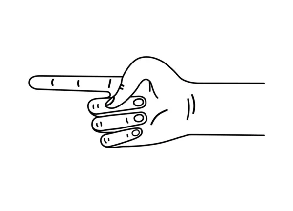 Hand Finger Pointing Left Line Black White Vector Illustration Isolated — Vetor de Stock