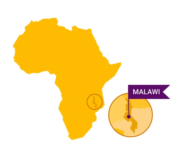 Malawi Mapě Afriky Slovem Malawi Značce Tvaru Vlajky Vektor Izolovaný — Stockový vektor
