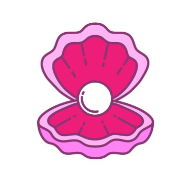 İnciyle açık deniz kabuğu. Logo, tasarım elemanı, baskı. Beyaz arkaplanda izole edilmiş vektör.