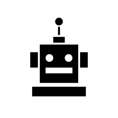 Neşeli robot kafası. Siyah vektör simgesi beyaz üzerine izole edildi.