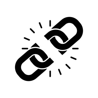 Kırık zincir düz siyah tek simge. Vektör beyazda izole edildi.