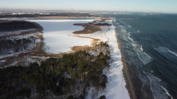 Plaża Sobieszewie Zimowy Śnieg Powietrza — Wideo stockowe