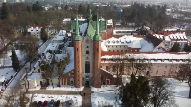 Katedra Oliwska Gdańsku Zima Lotnicza — Wideo stockowe