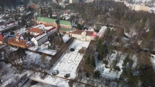 Katedra Oliwska Gdańsku Zima Lotnicza — Wideo stockowe