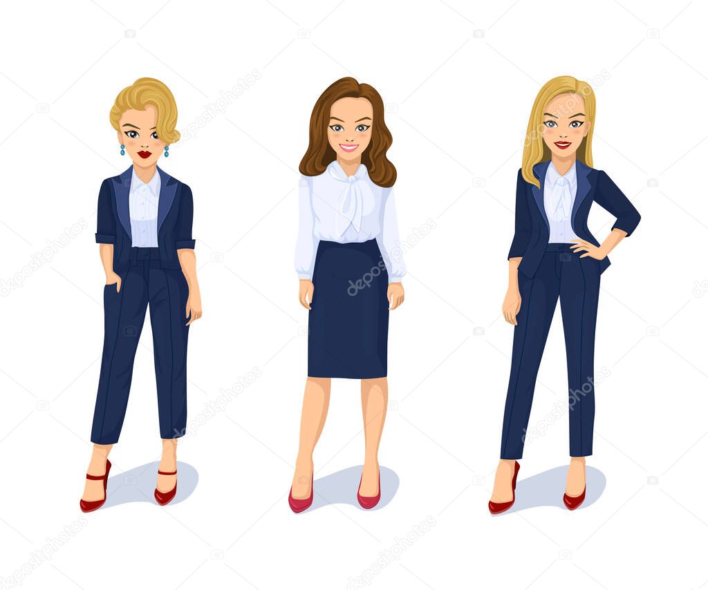 Attractive young women in elegant office clothes set