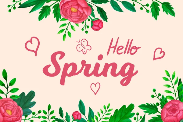 Cartel de primavera con flores en flor de fondo —  Fotos de Stock