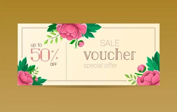 Flor voucher vector horizontal, venta especial primavera — Archivo Imágenes Vectoriales