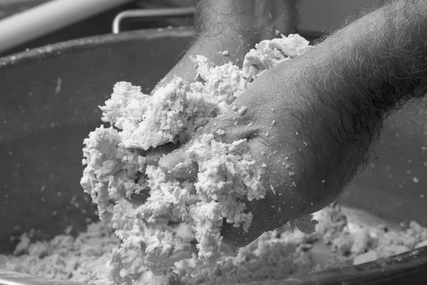 Préparation de mozzarella dans une laiterie — Photo