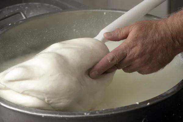 Preparation of mozzarella in a dairy — Stock Photo, Image