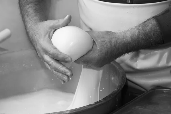 Préparation de mozzarella dans une laiterie — Photo