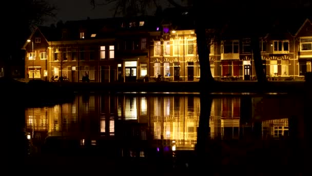 Haarlem Kinderhuissingel Stycznia 2021 Statyczny Widok Nocy Kinderhuissingel Światłami Rowery — Wideo stockowe