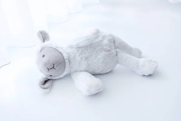 Beyaz arka planda oyuncak kuzu.