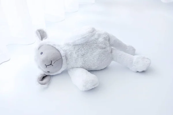 Beyaz arka planda oyuncak kuzu.