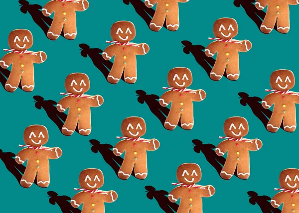 Kurabiye Adam, yaratıcı, minimal yemek fotoğrafçılığı düzlüğü. Pastel mavi arkaplan