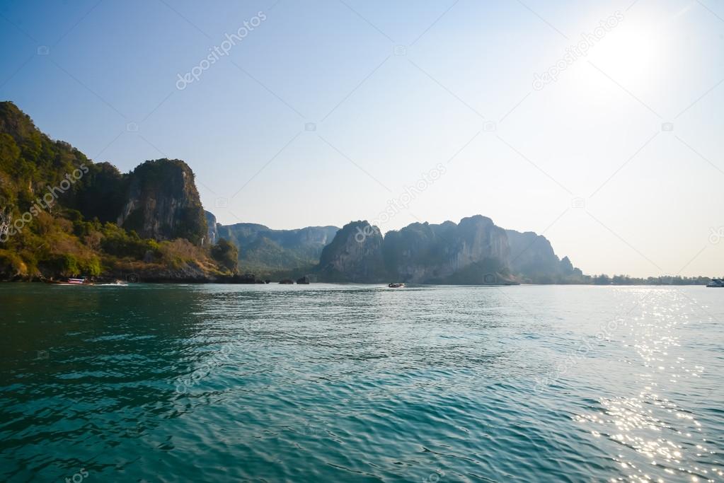 Clear water and blue sky. Beach in Krabi province, Thailand.