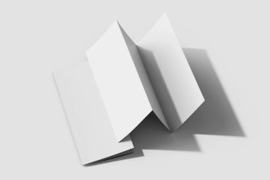 İki boş kağıt üç katlı broşür yayıldı ve katlanmış dinlenme perspektifi görünümü gerçekçi model şablonu izole edildi