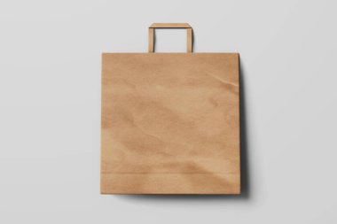 blank square kraft paper shopping retail bag realistic mockup template 3d render illustration isolated top view