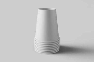Tek kullanımlık kağıttan yapılmış gerçekçi kahve fincanı markalaştırma ve paketleme tasarımı şablonu 3D izole edilmiş.
