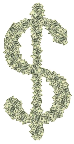 Sinal de dólar grande feito de dólares como um símbolo de lucro — Fotografia de Stock