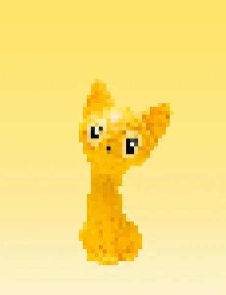 Nft Digital Art Concept Ein Einzelner Pixeliger Gelber Katzenspielzeugsitz Auf — Stockfoto