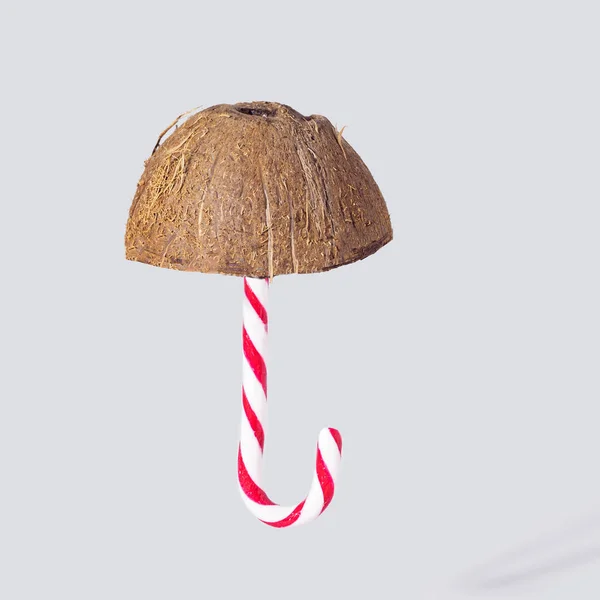 Summer Minimal Abstract Umbrella Concept Candy Cane Half Fresh Raw — Stock Photo, Image