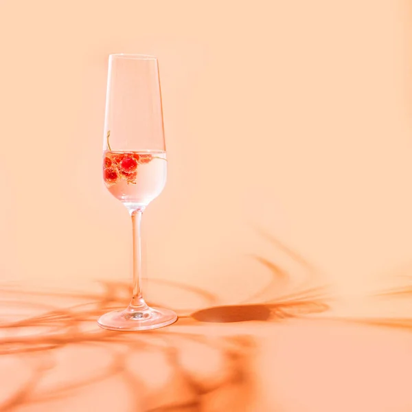 Бокал Коктейля Красной Смородиной Шикарная Концепция Шампанского Против Терракотового Светлого — стоковое фото
