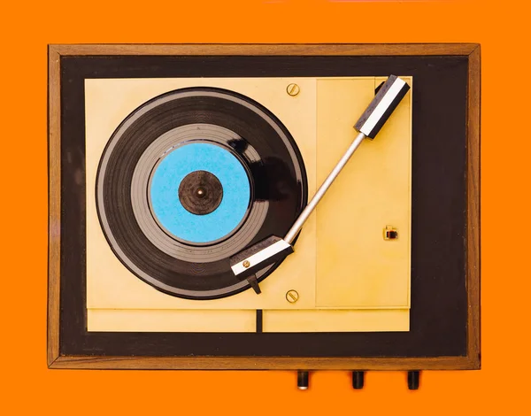Plochý Gramofonový Gramofon Šedesátých Let Otočný Stůl Pro Jeden Vinyl — Stock fotografie