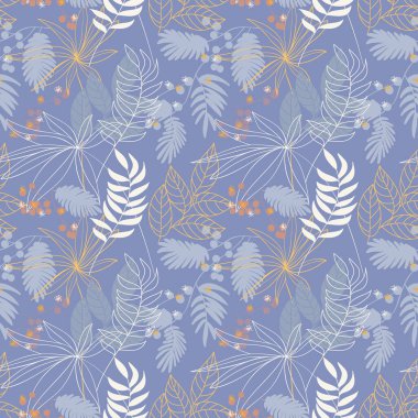 Vektör çiçek deseni. Kış çiçekleri mavi arka planda karla kaplandı.