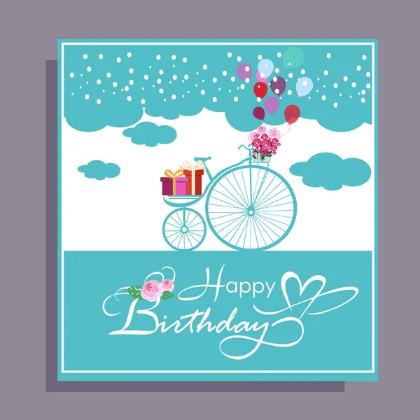 自転車や風船とハッピー誕生日カード 基本的なCmyk — ストックベクタ