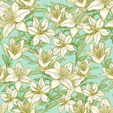 Pastel renkte zambak çiçekleri olan kusursuz desen