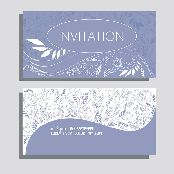 Convite Cartão Postal Com Flores Lineares Simples —  Vetores de Stock