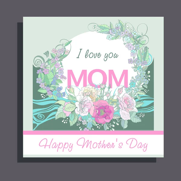 Cartão Postal Dia Das Mães Melhores Desejos Com Flores Basic —  Vetores de Stock