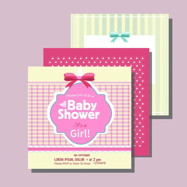 Uppsättning Baby Dusch Kort För Flicka Med Geometrisk Prydnad — Stock vektor