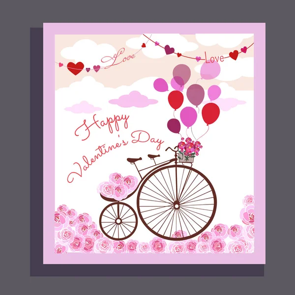 Feliz Día San Valentín Elegante Diseño Póster Con Bicicleta Tándem — Archivo Imágenes Vectoriales